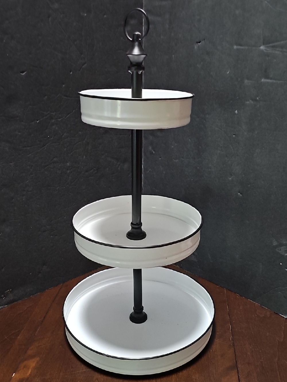 3-Tier White Metal Serving Stand with Black Trim